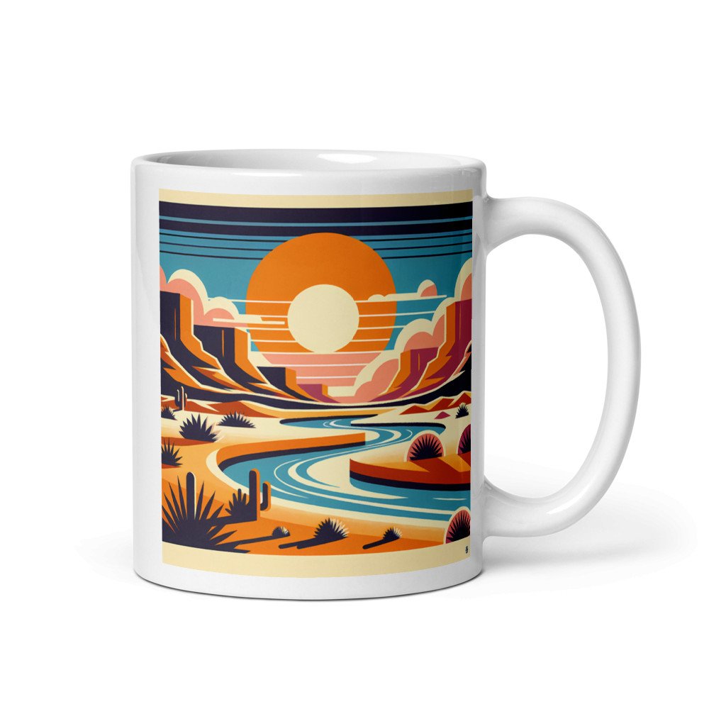 Geometric Desert Sunset with River and Canyons