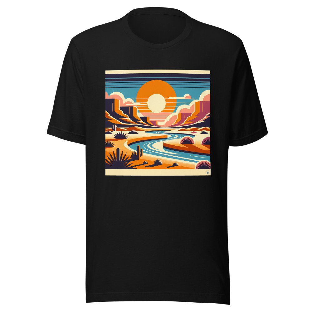 Geometric Desert Sunset with River and Canyons
