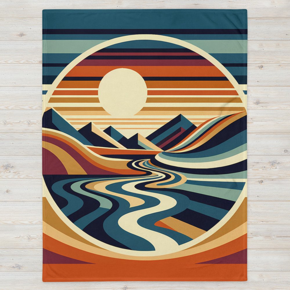 Abstract Sunset Mountains and Winding River