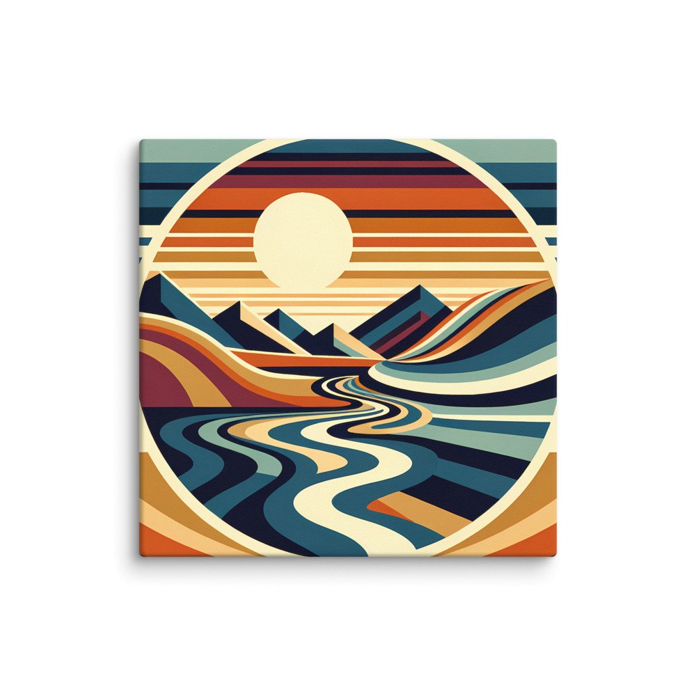 Abstract Sunset Mountains and Winding River