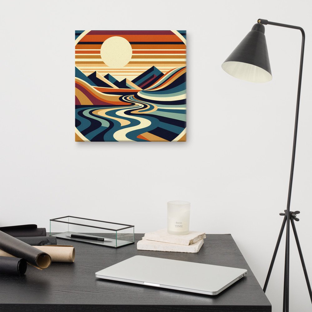 Abstract Sunset Mountains and Winding River