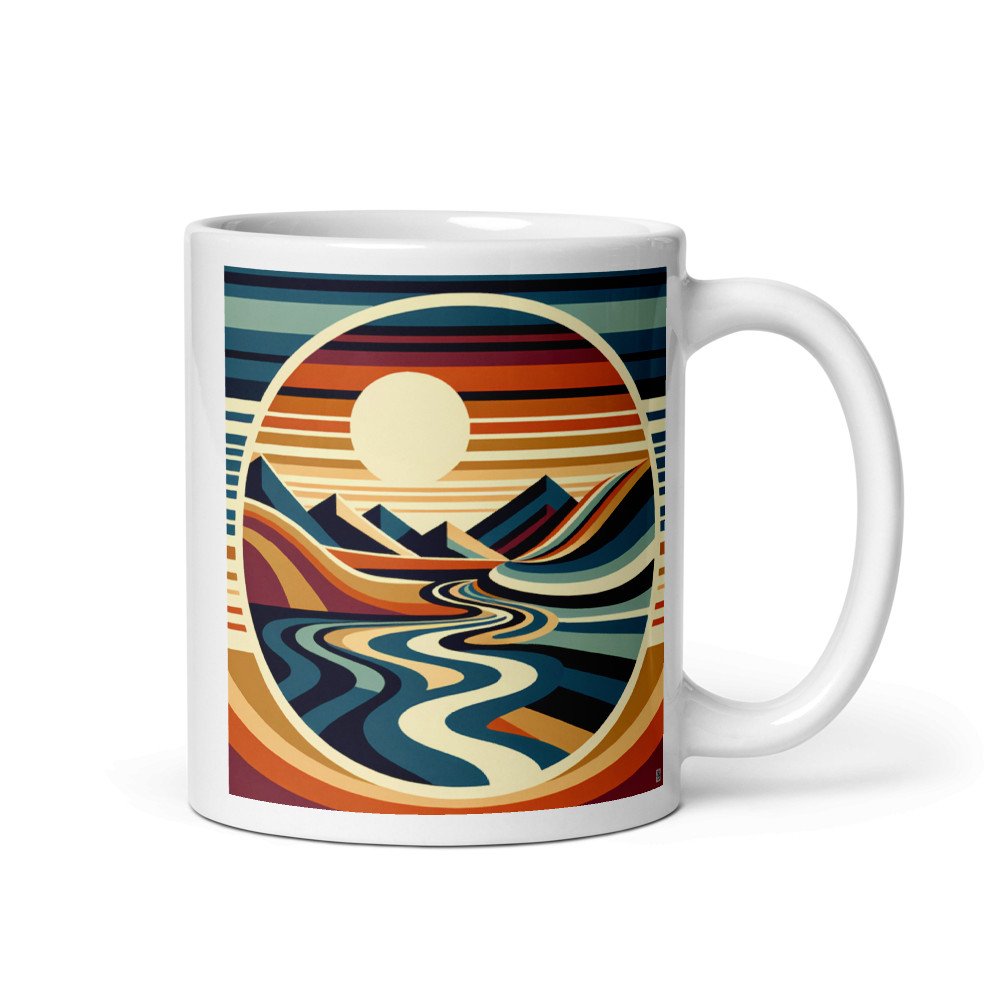 Abstract Sunset Mountains and Winding River