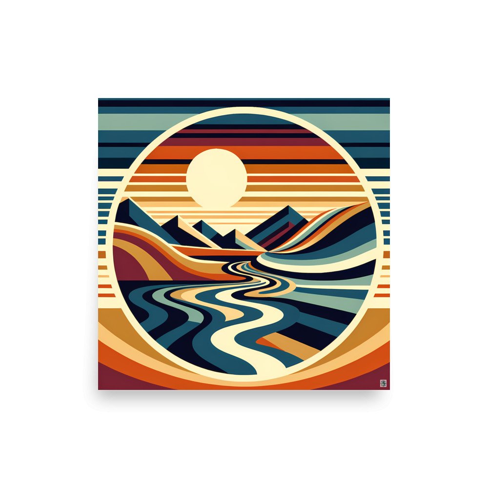 Abstract Sunset Mountains and Winding River