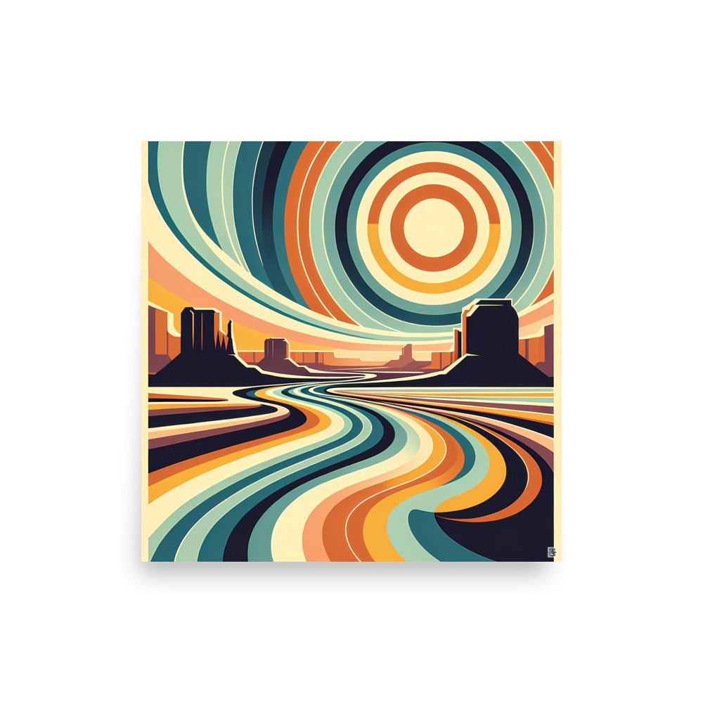 Abstract Desert River Under Concentric Sun