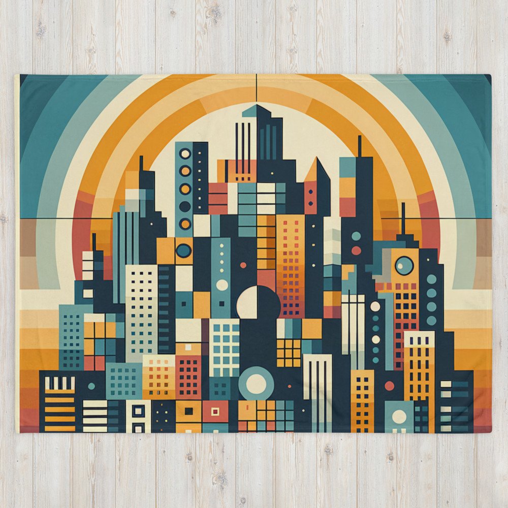 Geometric City Skyline with Retro Sunset Arches