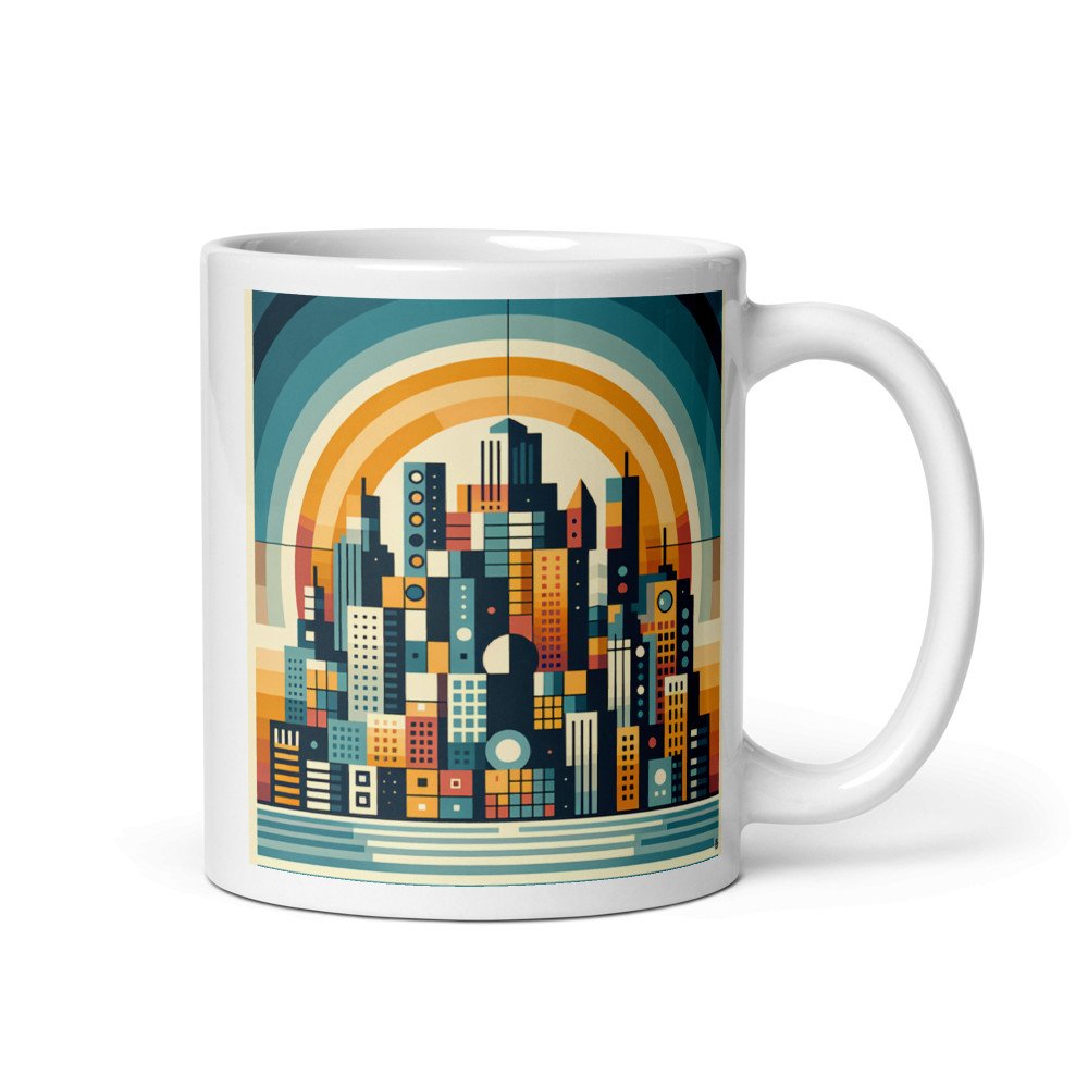 Geometric City Skyline with Retro Sunset Arches