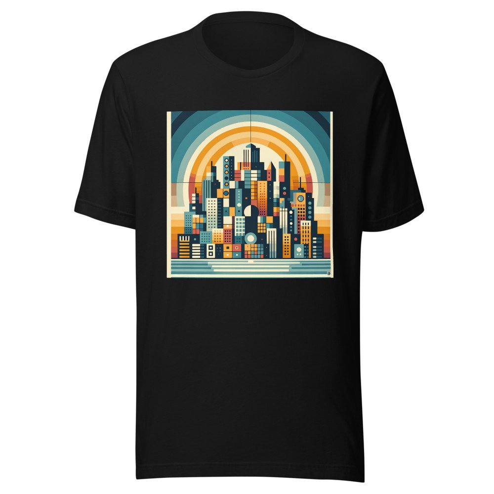 Geometric City Skyline with Retro Sunset Arches