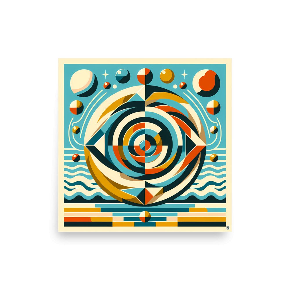 Geometric Spiral Eye in Teal and Ochre