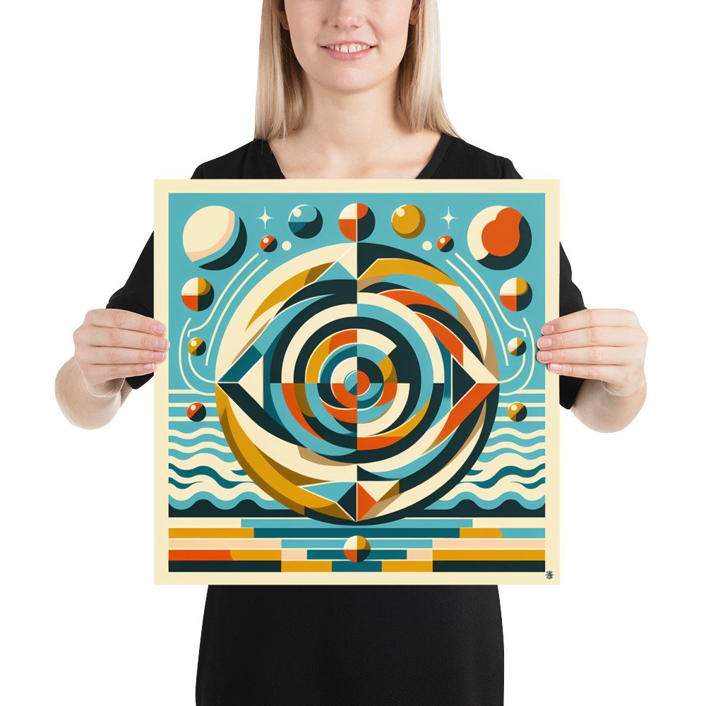 Geometric Spiral Eye in Teal and Ochre