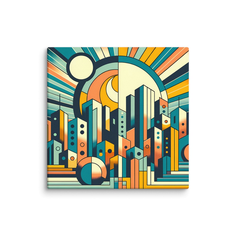 Geometric City Skyline with Sunburst