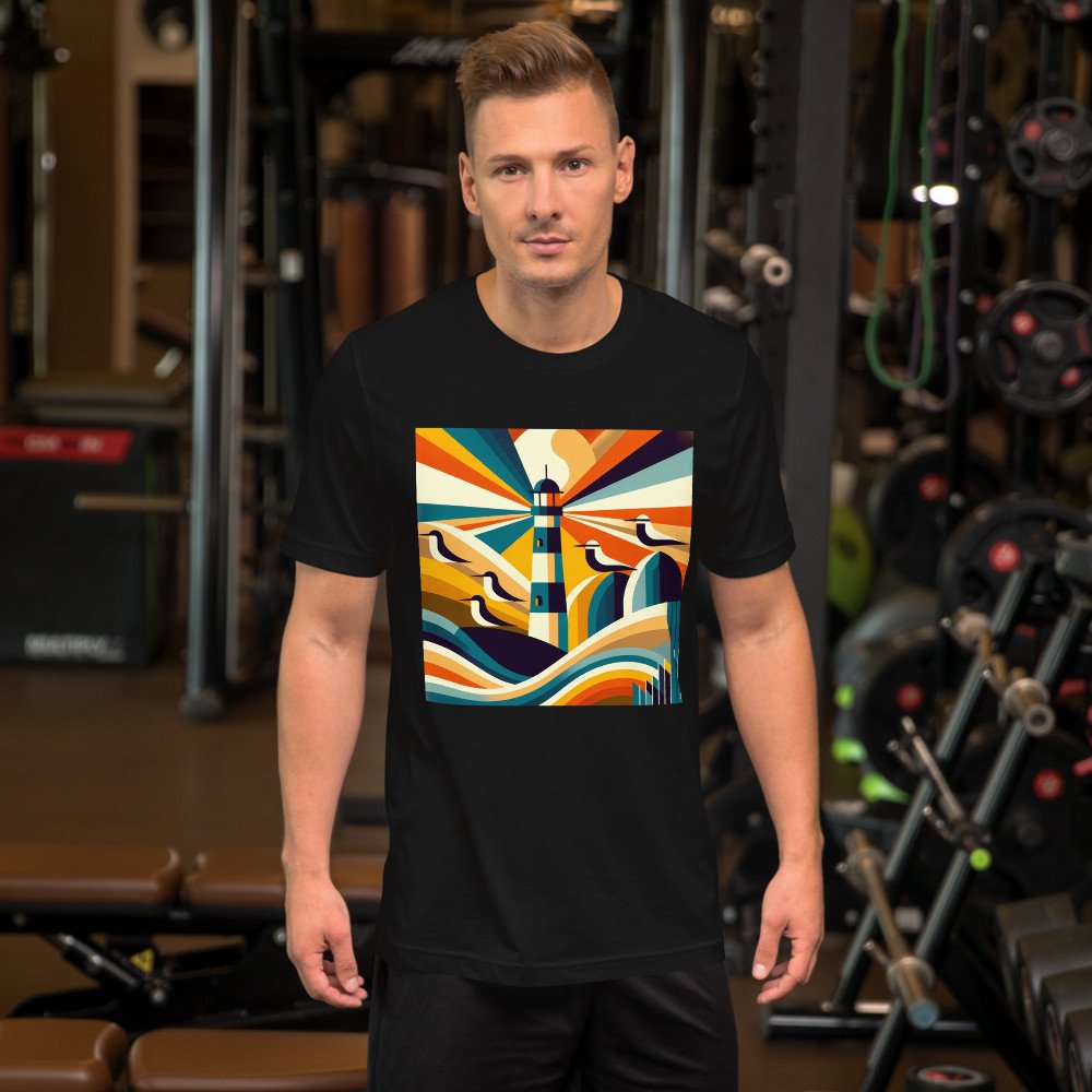 Retro Lighthouse Rays and Seagulls