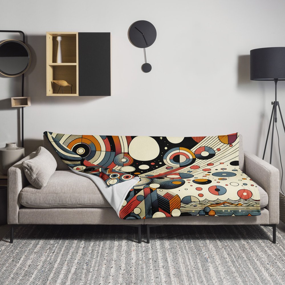 Retro Geometric Space Circles in Teal and Orange — Throw Blanket
