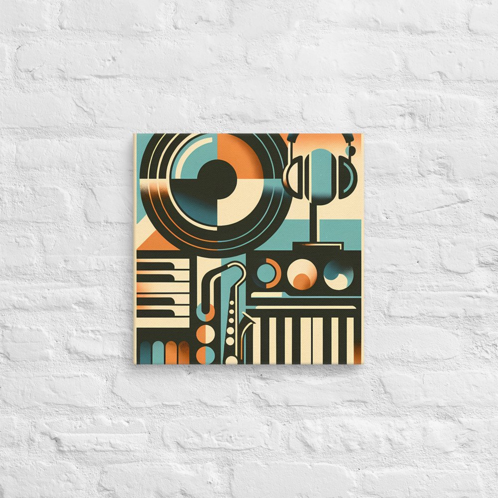 Retro Geometric Vinyl Record, Headphones and Piano Keys