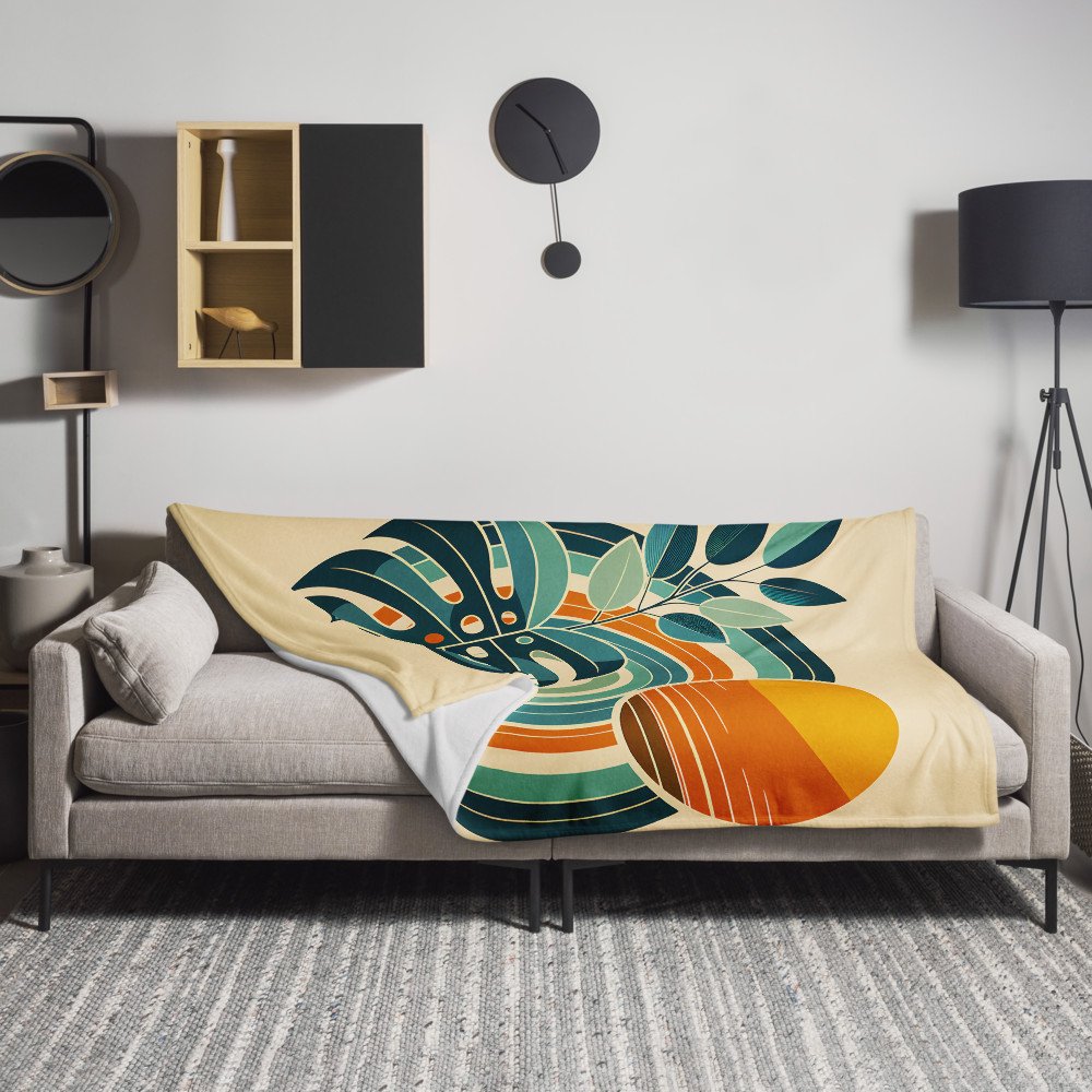 Geometric Monstera Leaves with Retro Sun Circles