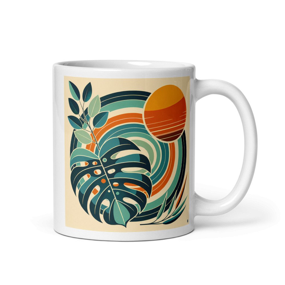 Geometric Monstera Leaves with Retro Sun Circles