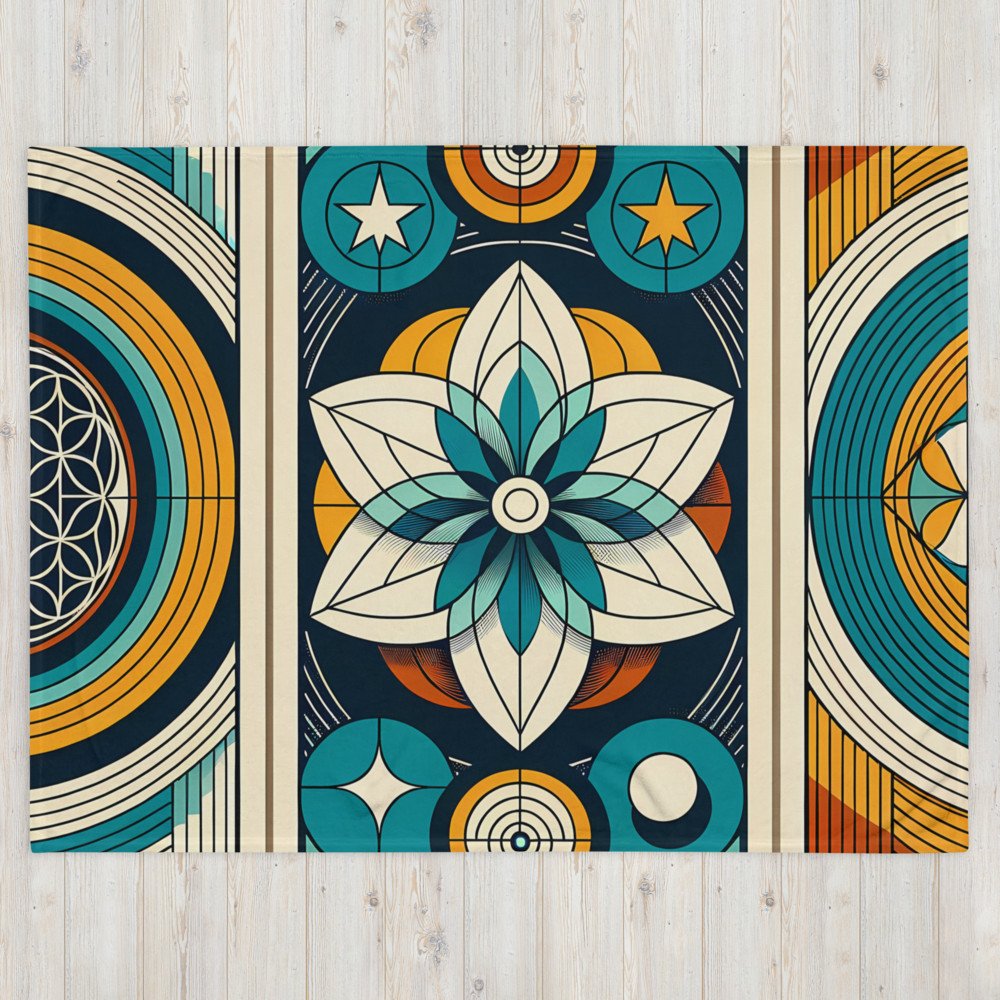Sacred Geometry Lotus Mandala in Teal and Ochre