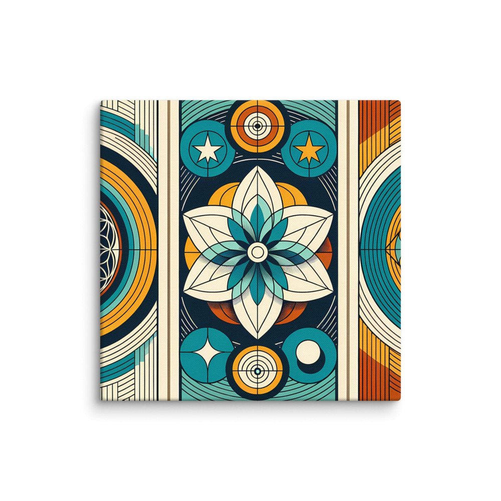 Sacred Geometry Lotus Mandala in Teal and Ochre