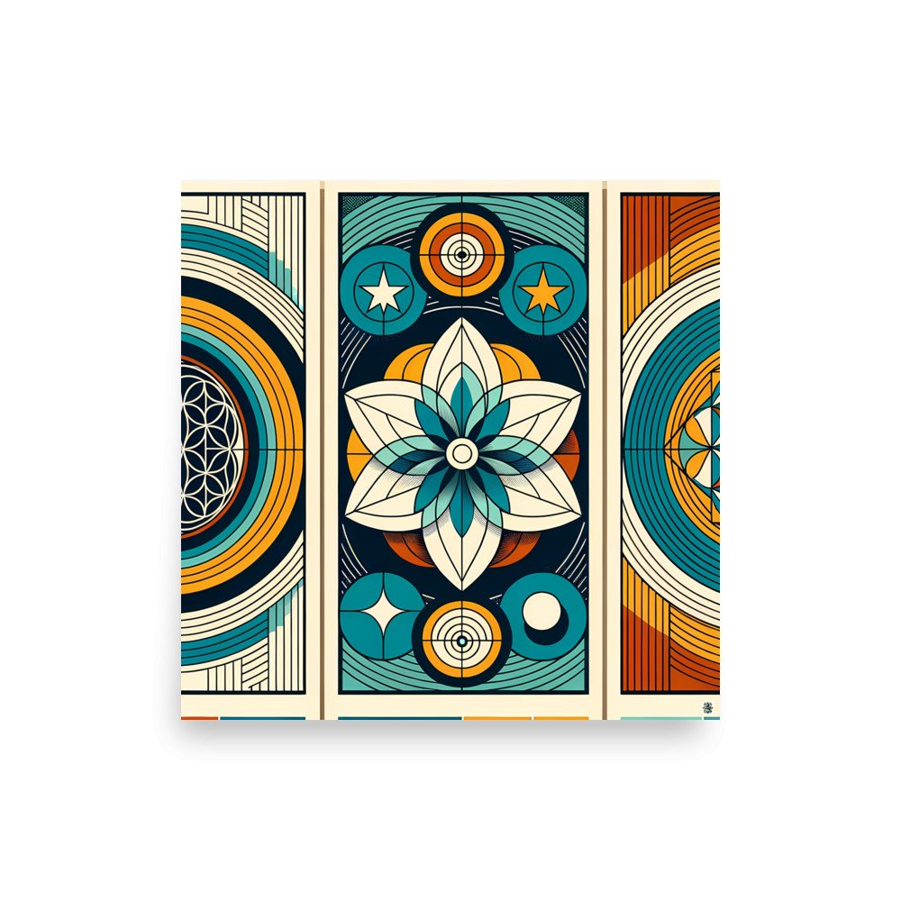 Sacred Geometry Lotus Mandala in Teal and Ochre