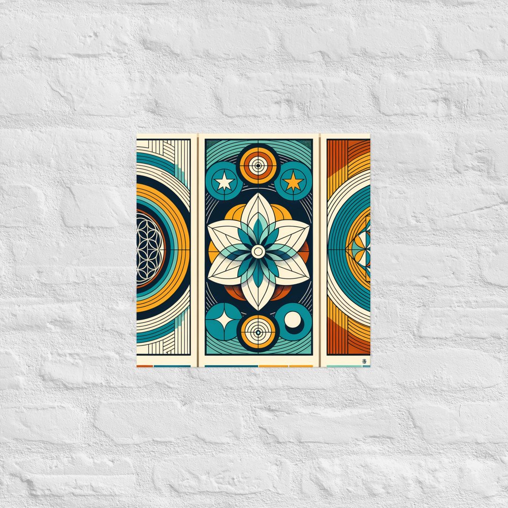 Sacred Geometry Lotus Mandala in Teal and Ochre