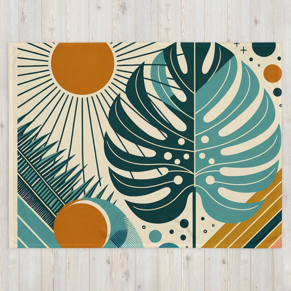 Geometric Monstera Leaves with Sunburst