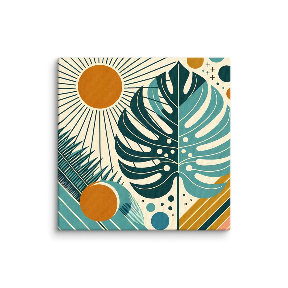 Geometric Monstera Leaves with Sunburst