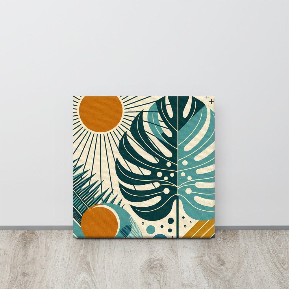 Geometric Monstera Leaves with Sunburst