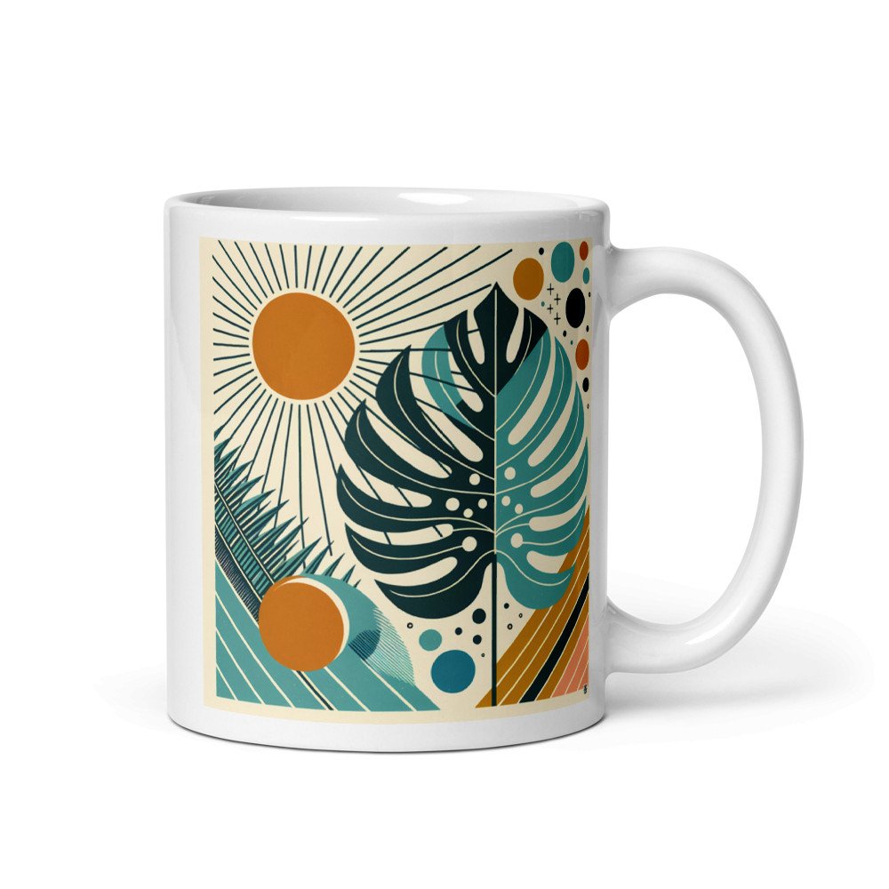 Geometric Monstera Leaves with Sunburst