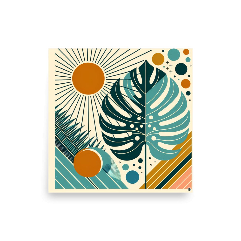 Geometric Monstera Leaves with Sunburst