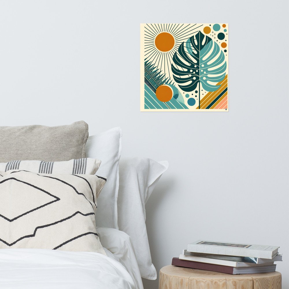 Geometric Monstera Leaves with Sunburst