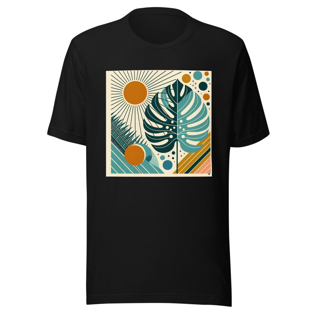 Geometric Monstera Leaves with Sunburst