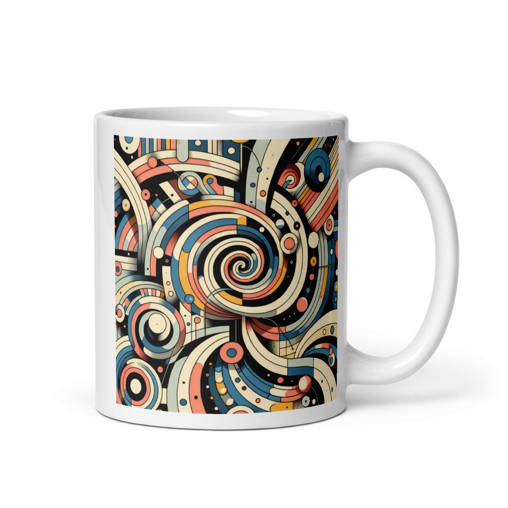 Retro Geometric Spiral Abstract in Teal and Coral