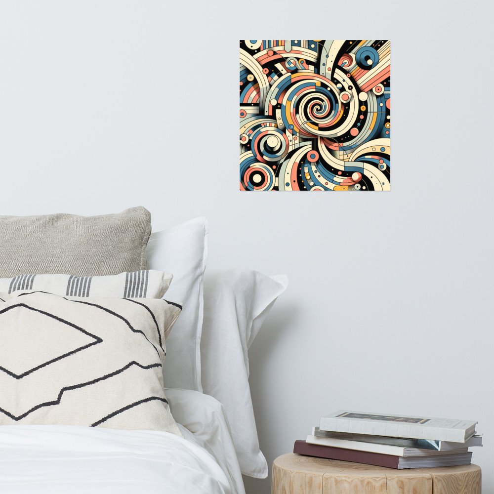 Retro Geometric Spiral Abstract in Teal and Coral