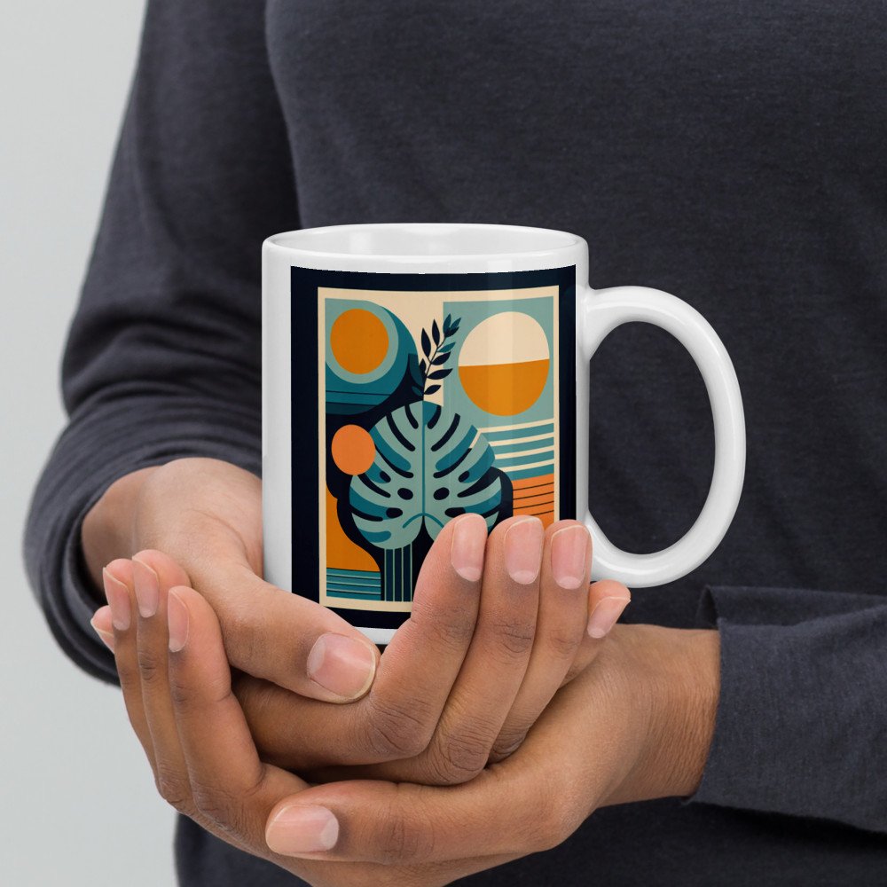 Geometric Monstera Leaf Abstract Botanical Shapes — Mug