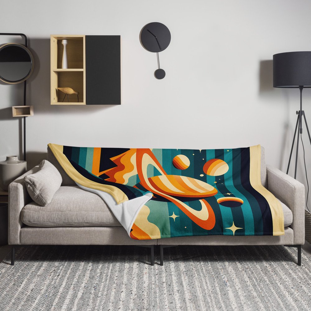 Retro Ringed Planet Over Mountains