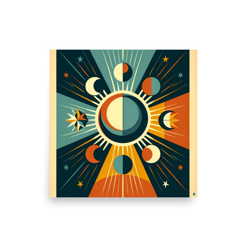 Geometric Sun and Moon Phases Celestial Rays