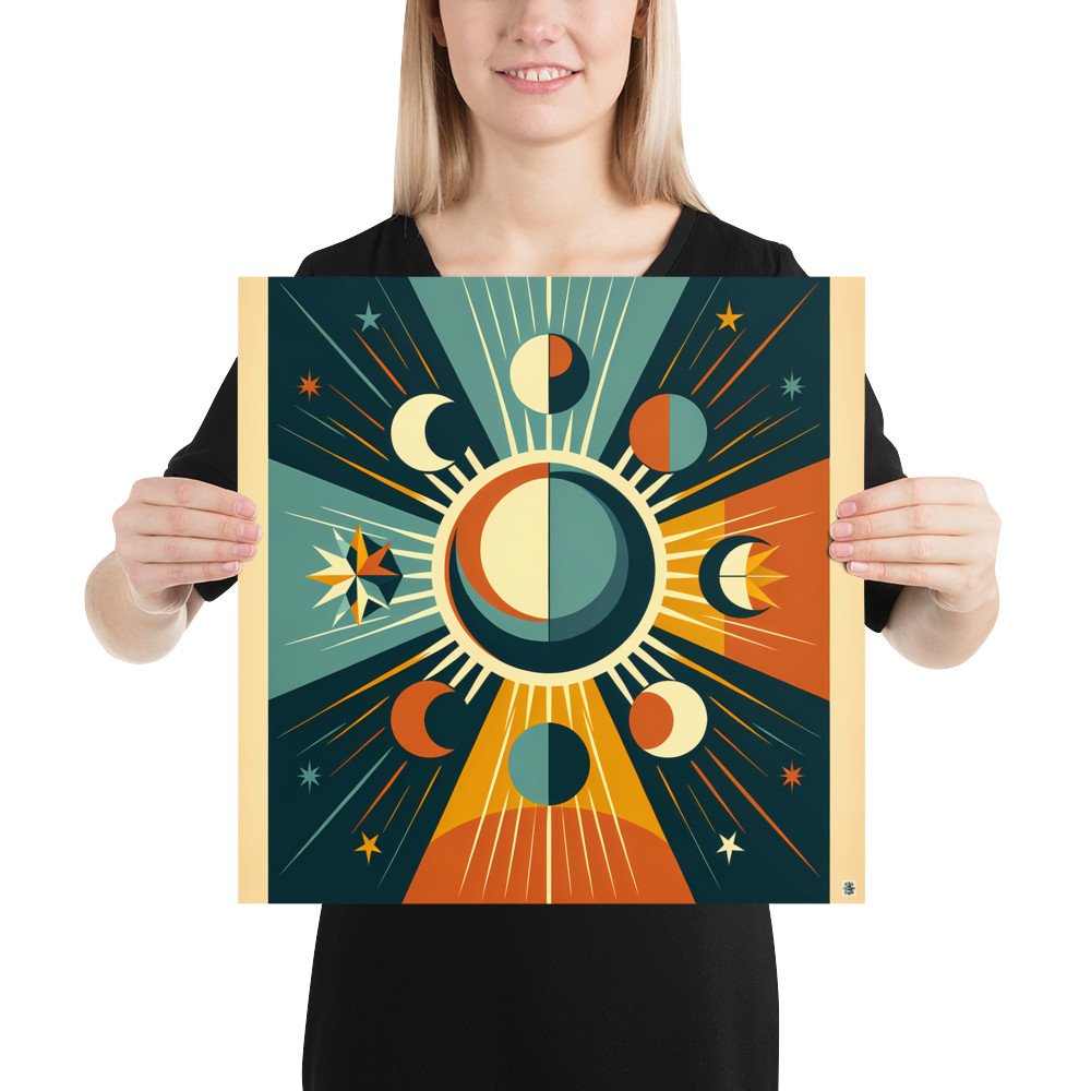 Geometric Sun and Moon Phases Celestial Rays — Poster