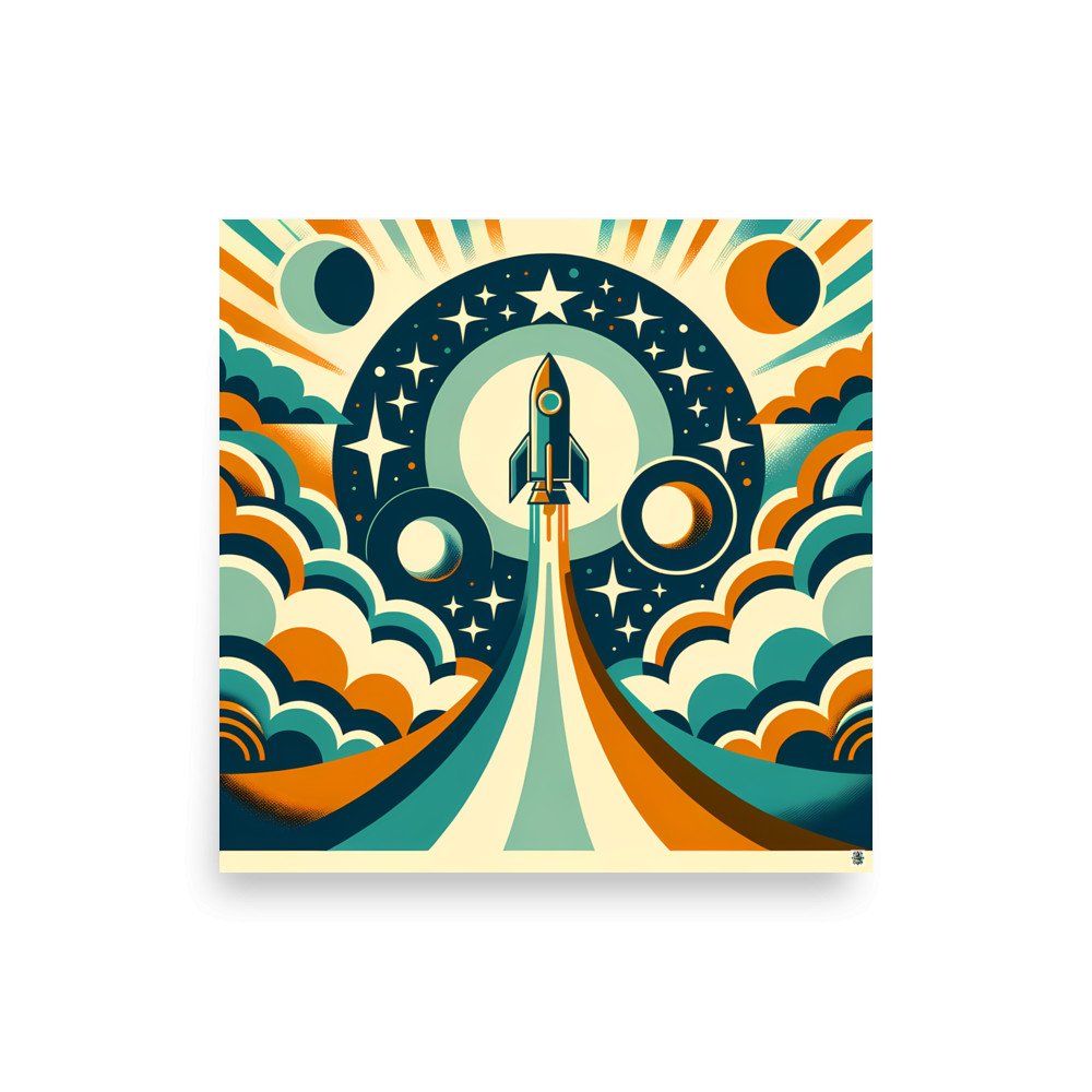 Retro Rocket Launch Sticker Icon