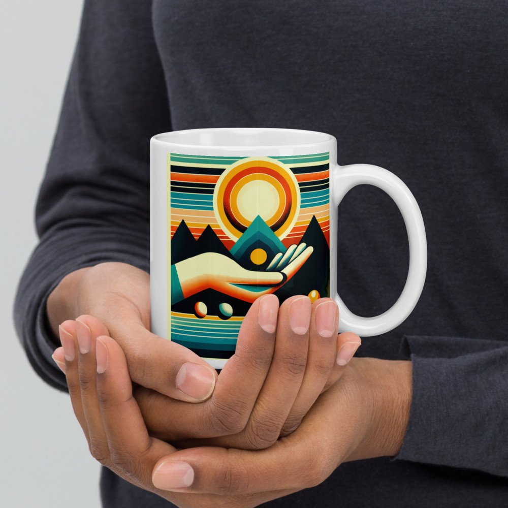 Retro Geometric Sun Over Mountains