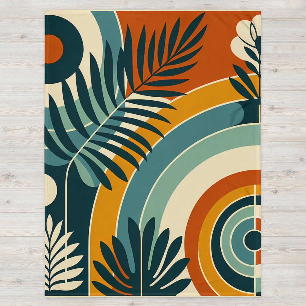Abstract Botanical Arches in Teal and Burnt Orange