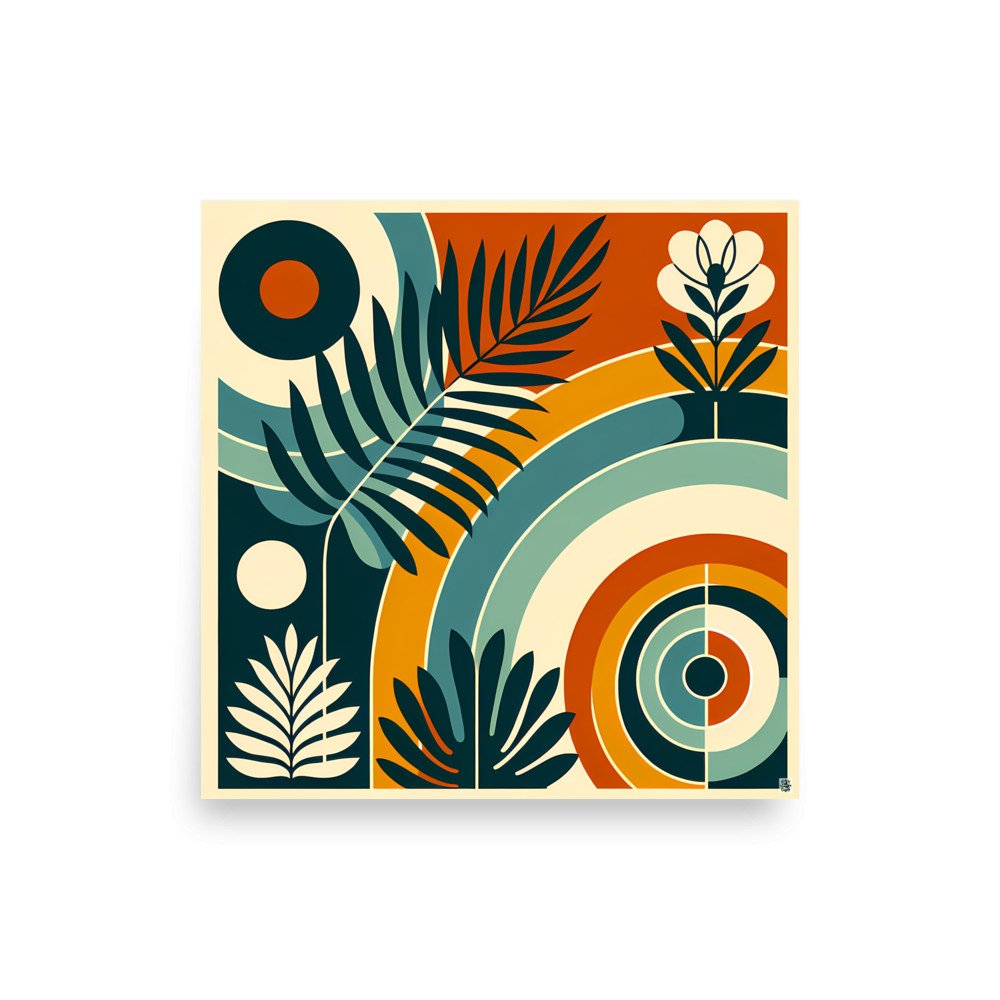 Abstract Botanical Arches in Teal and Burnt Orange