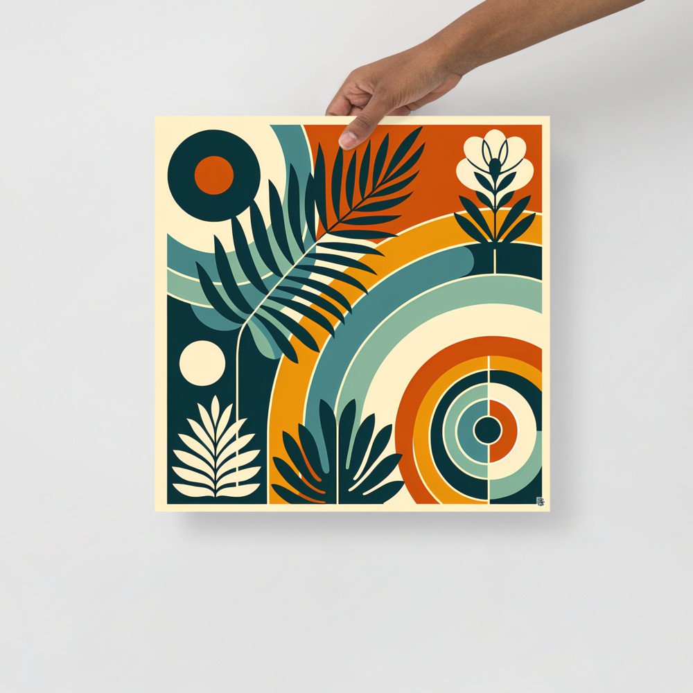 Abstract Botanical Arches in Teal and Burnt Orange