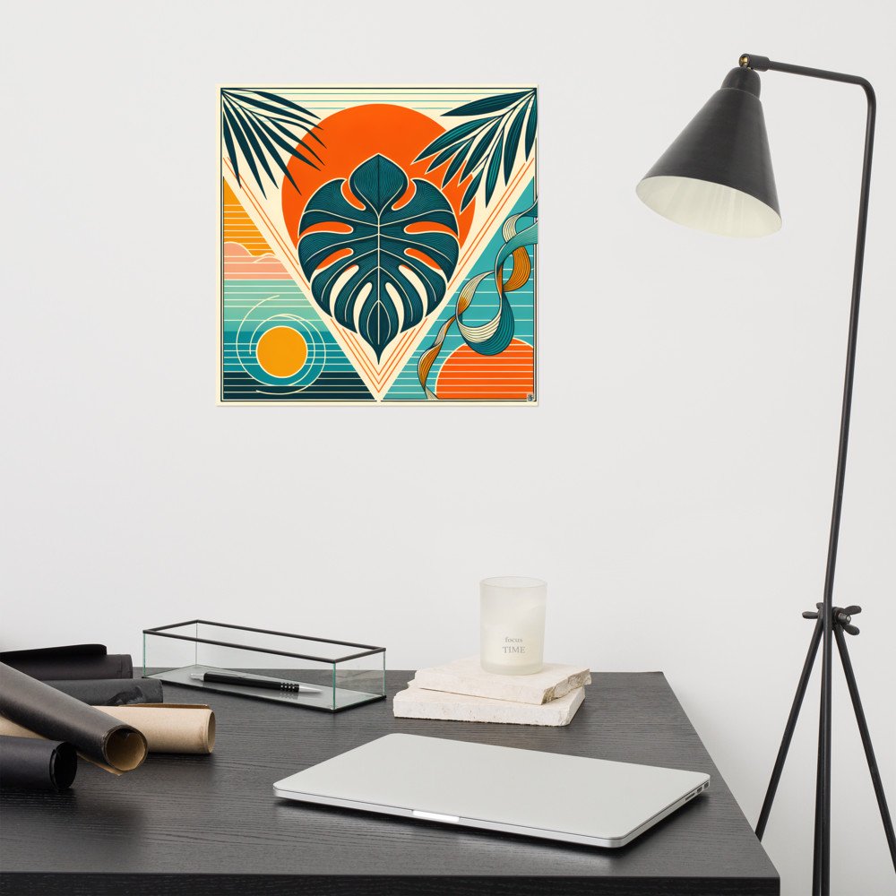 Geometric Monstera Leaf Sunset