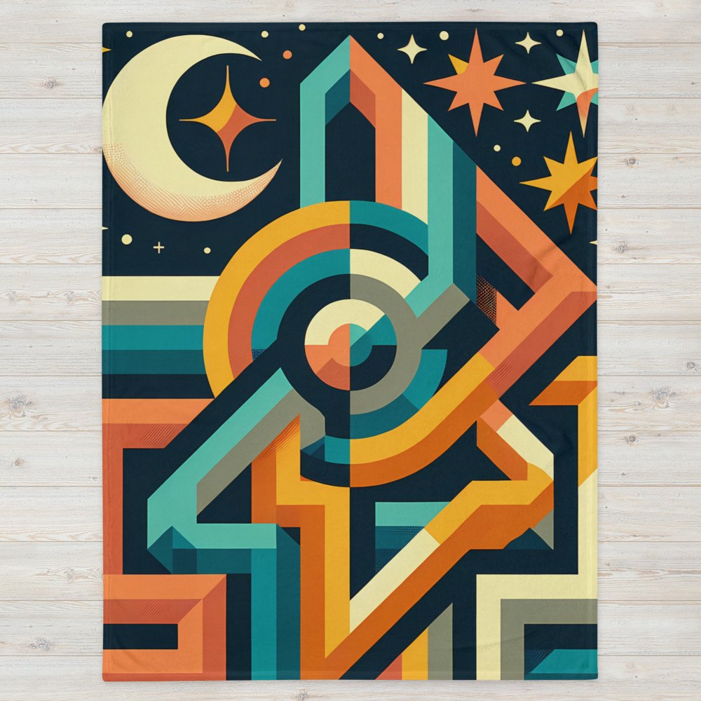 Geometric Number Collage with Moon and Stars