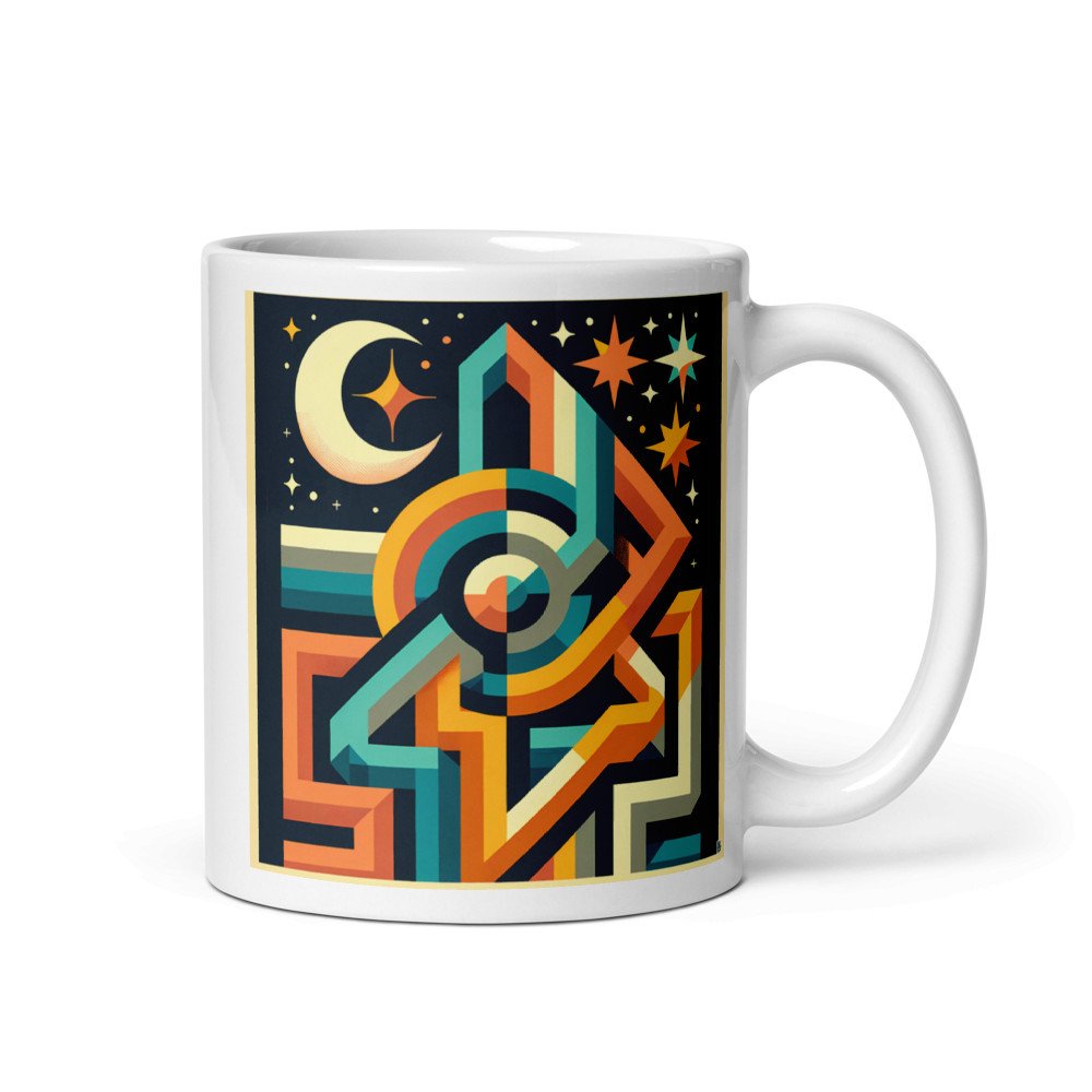 Geometric Number Collage with Moon and Stars