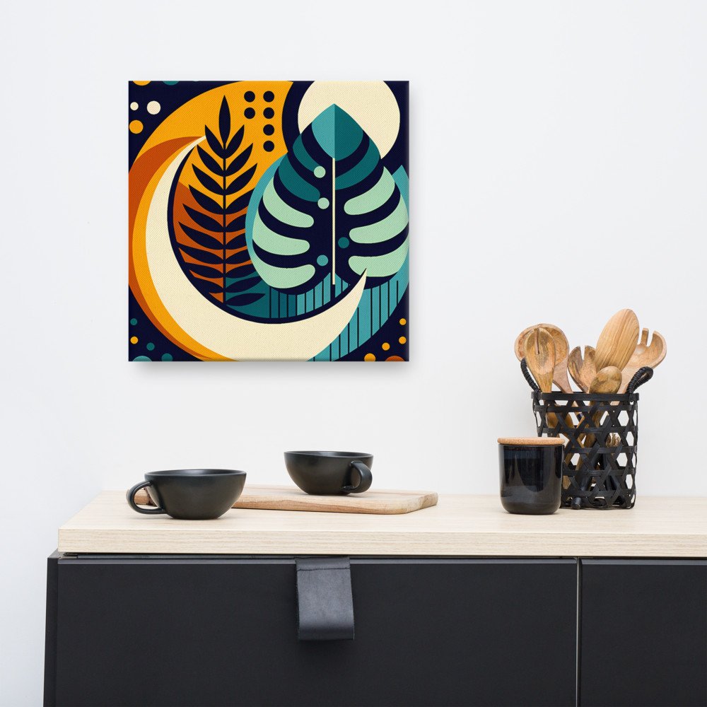 Abstract Monstera Leaves with Moon and Sun Shapes