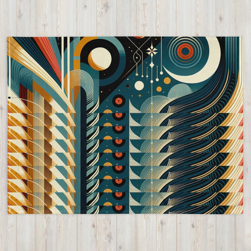 Retro Geometric Space Landscape in Teal and Orange