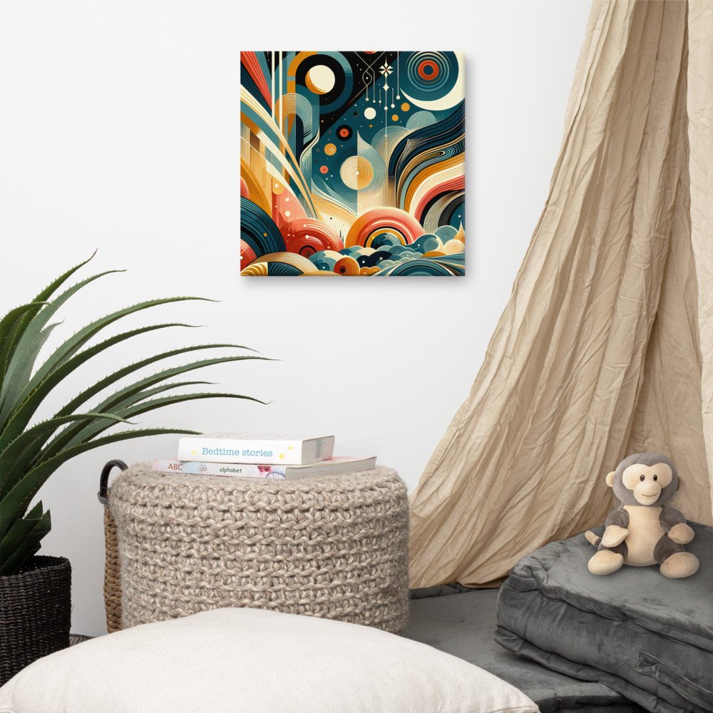 Retro Geometric Space Landscape in Teal and Orange