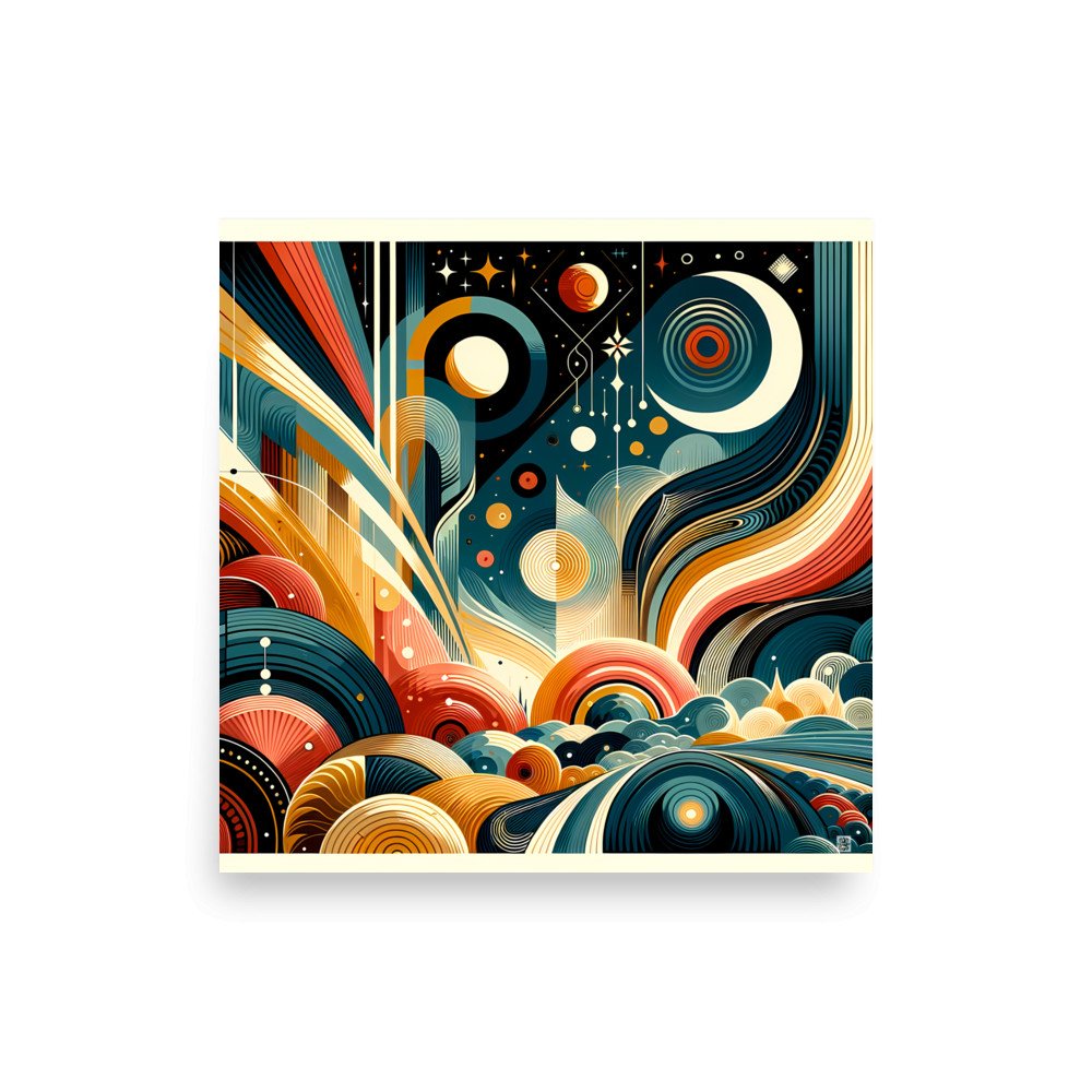Retro Geometric Space Landscape in Teal and Orange