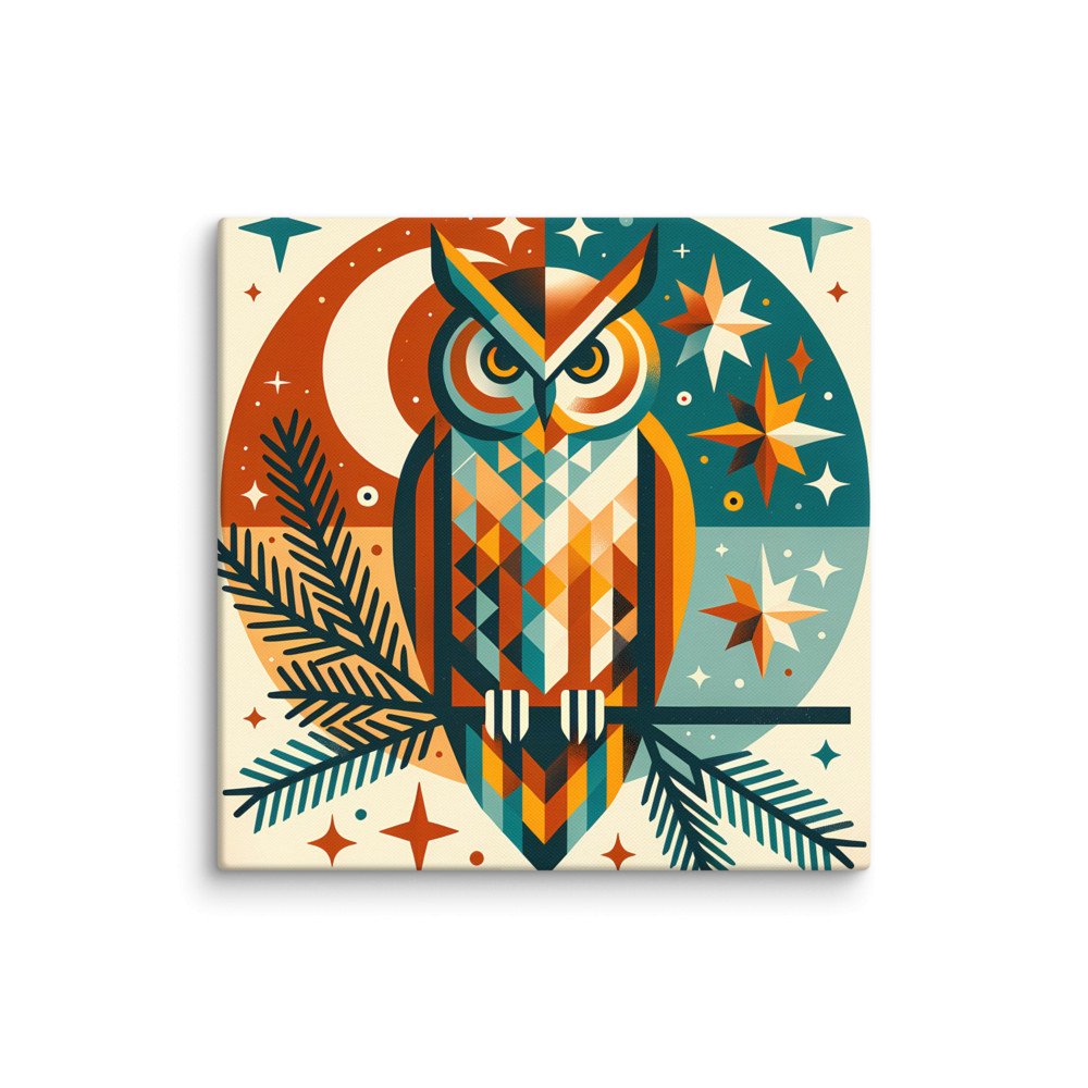 Geometric Owl Under Moon and Stars