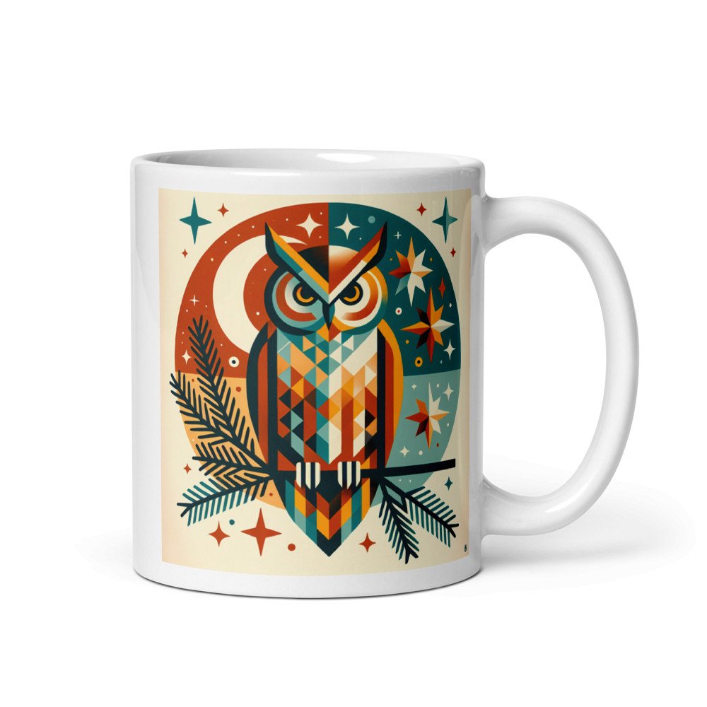 Geometric Owl Under Moon and Stars